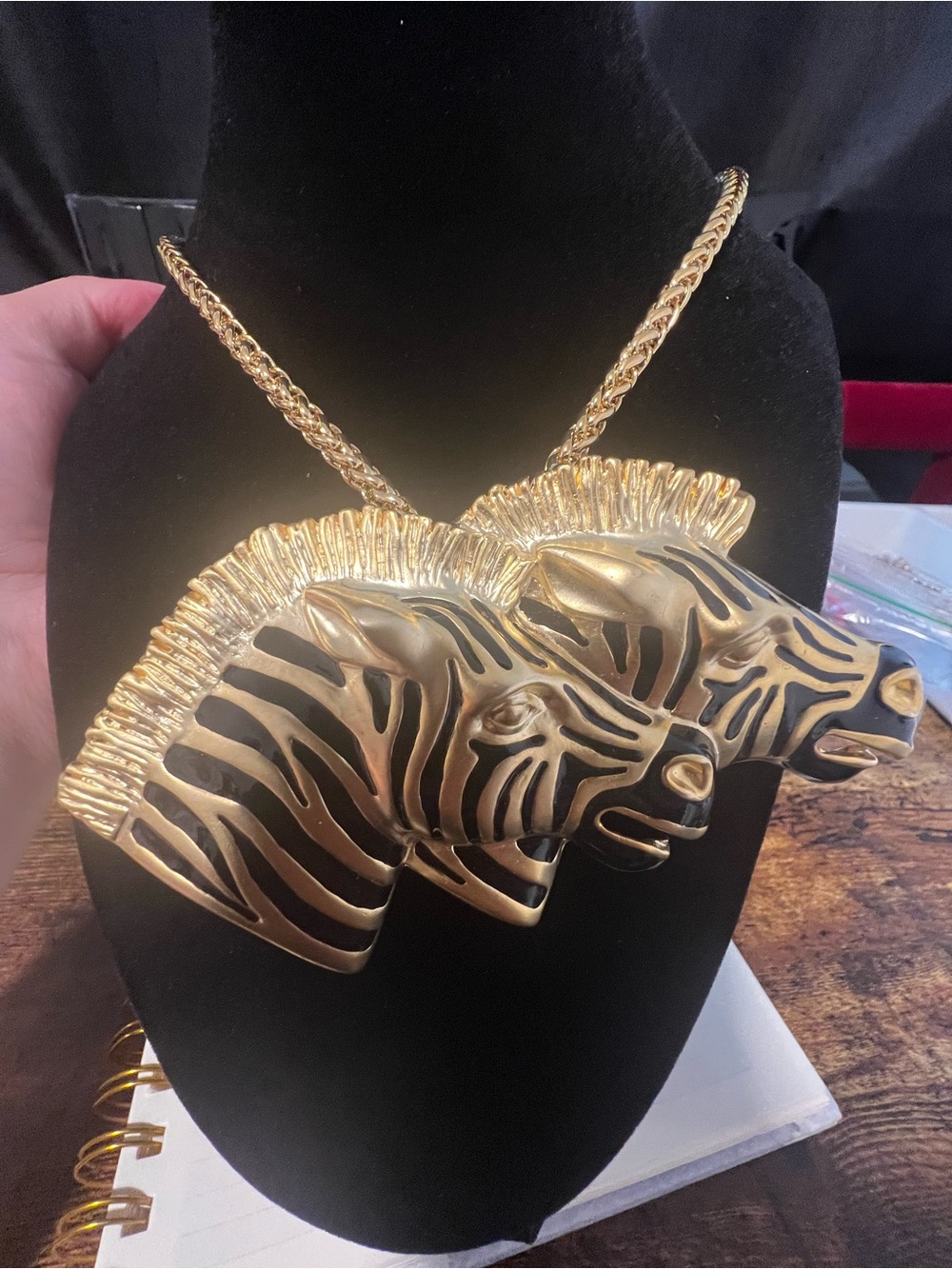 Vintage 80’-90 Bold Gold Zebra Head Statement Necklace
